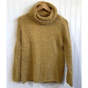 LUX II Womens Estilo Sweater Medium Yellow Eyelash Turtleneck Pullover Boho Soft